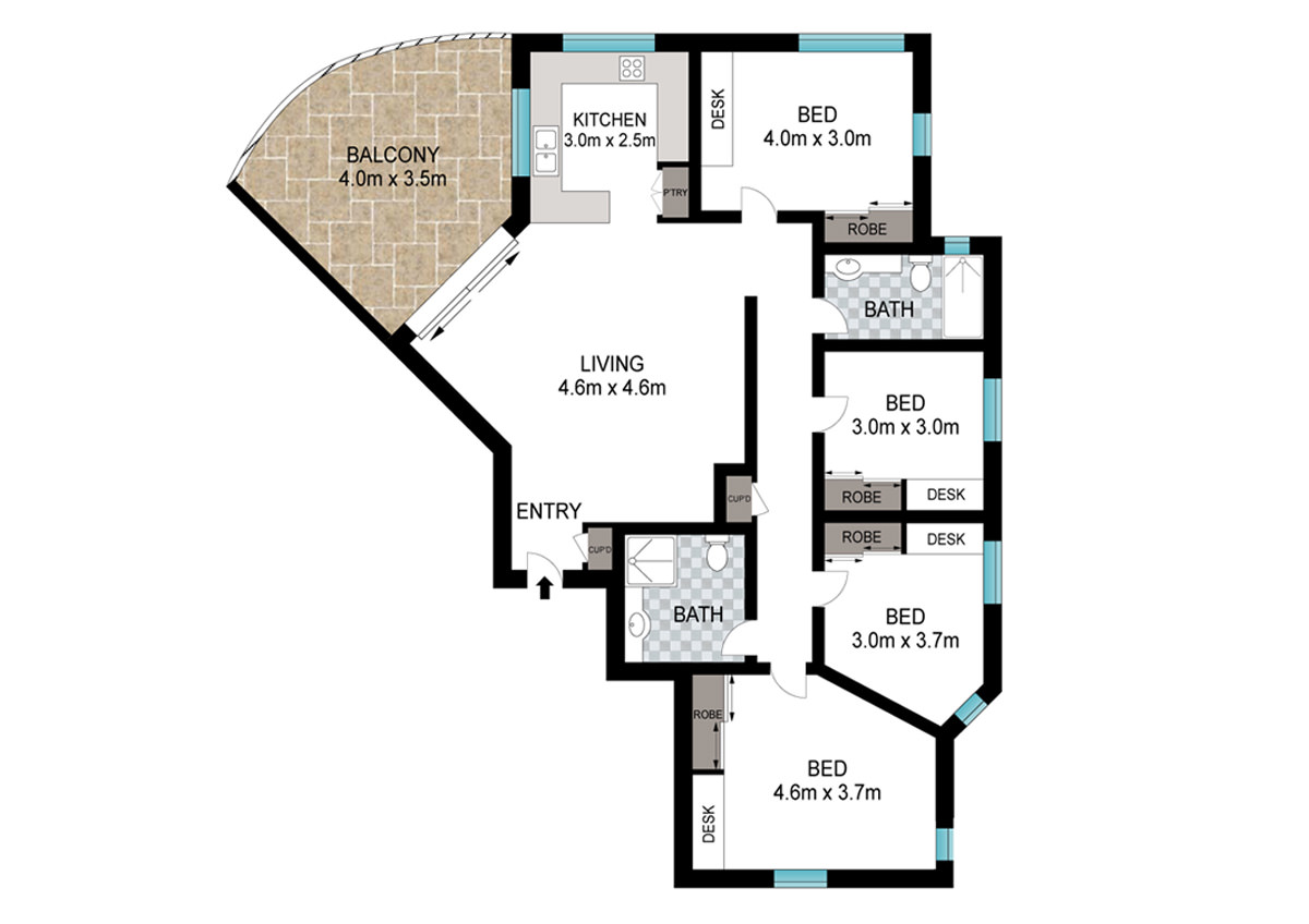 Student Accommodation Bathroom 4-bedroom